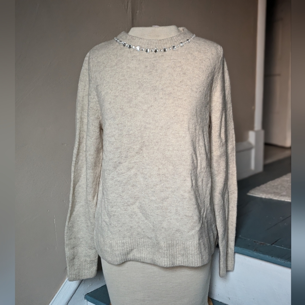 H&M Fuzzy Bejeweled Collared Crewneck Sweater